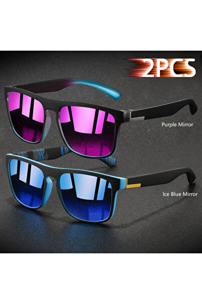 Choice1 نظارات شمسية مربعة كلاسيكية أنيقة من PurpleMiror-IceBlue، قطعتان للرج...
