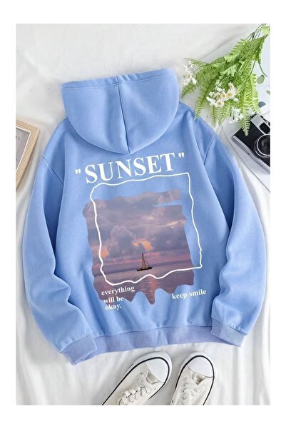 ZİYMO Women's Hooded Back Printed Relaxed Fit Sweatshirt