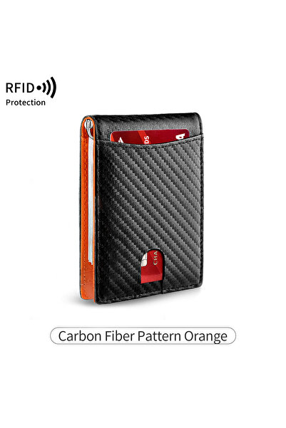 Choice QB344-0-CarbonOrange Men Slim Double Fold Wallet RFID Protection Holde...