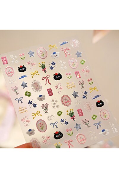 Choice ملصقات أظافر NAILFYOU m-1408 بتصميم القط الأسود الحلو والزهور، ملصقات ...