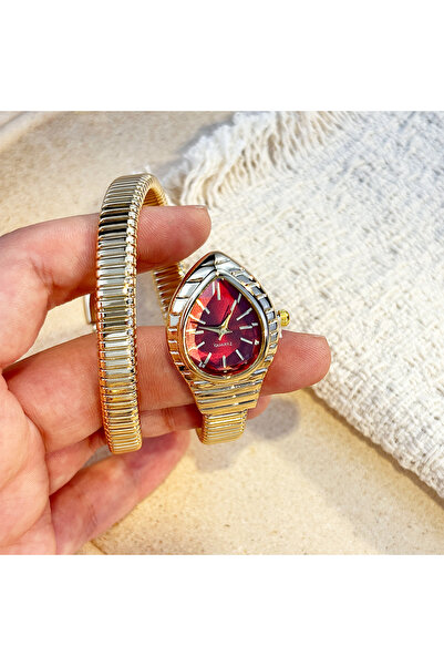 Choice1 ساعة يد ذهبية حمراء عتيقة الطراز على شكل رأس ثعبان مع حزام رفيع للسيد...