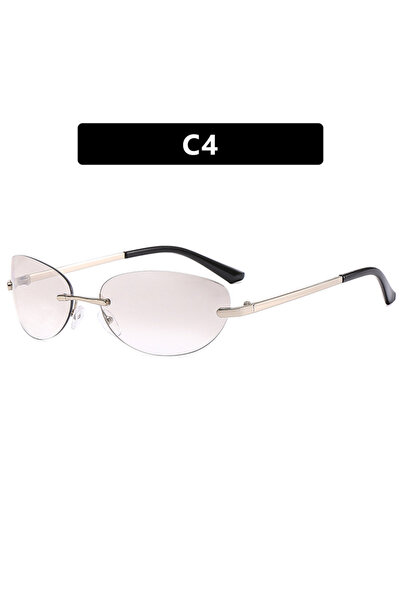 Choice1 Coffee Retro Frameless Sun Glasses Elliptical Sunglasses Y2K Metal St...
