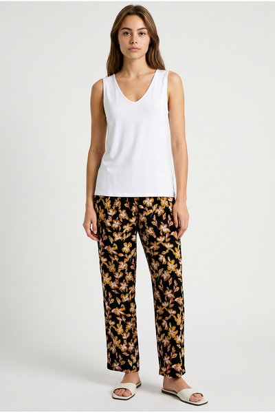 Sementa Comfortable Fit Patterned Viscose Trousers - Black