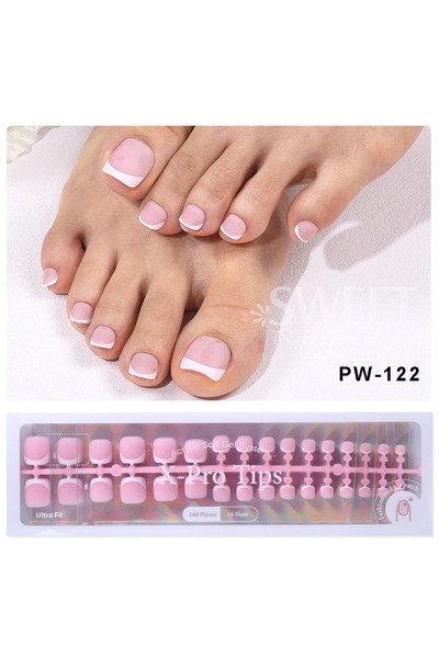 Choice1 PW122 160pcs Fake Toe Nail Tips Pink French Short Square Full Cover N...