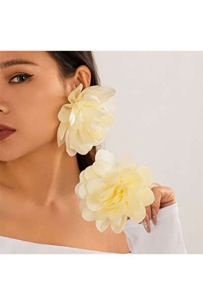 Choice3 Rice White Exaggerated Big Silks Satins Flower Stud Earrings Women El...