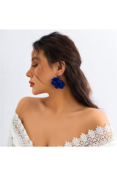 Choice Blue Color Bohemia Fashion Fabric Rose Flower Pendant Hoop Earrings Fo...