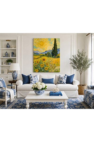 EROĞLU TABLO Ayçiçeği Tarlası Manzara Kanvas Tablo Van Gogh Esintili Modern D...