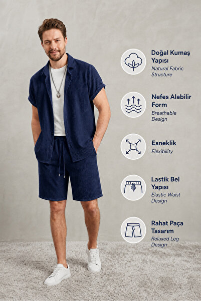 Fifty Color Men's short sleeve shirt & shorts set - crinkle fabric