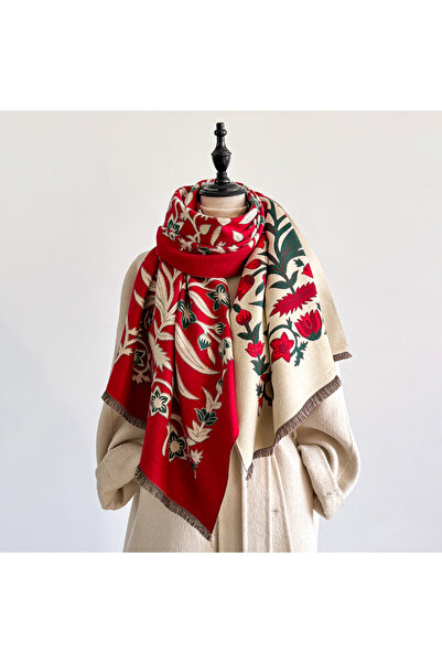 Choice Red Elegant Women's Floral Jacquard Pashmina Shawl - Winter Thick Warm...
