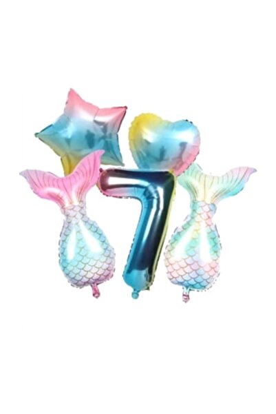 İSTOÇ PARTİ Istoch Mermaid Tail Heart Star 7 Years Old Foil Balloon Set