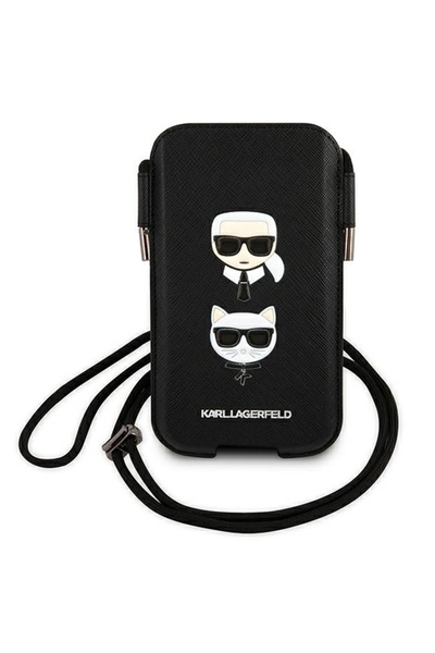 Karl Lagerfeld Geantă de telefon Saffiano Ikonik Karl & Choupette, Negru, 6.1 "