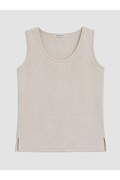 LC Waikiki Lcw Everyday Gray U-Neck Stoned Soft Touch Women's Undershirt