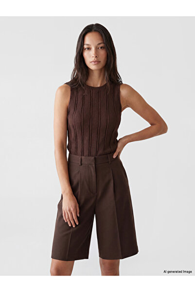 LC Waikiki Lcw Everyday Brown Crew Neck Textured Women's Tank Top