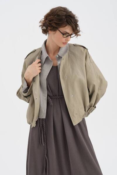 tw3 Women's Leather Fabric Shirt Detailed Lined Design Coat Jacket