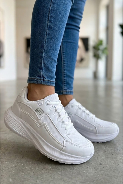 TOFİSA Дамски бели спортни обувки с мрежести детайли - 28590-WHITE