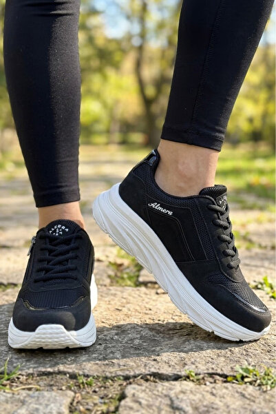 TOFİSA Дамски черни спортни обувки с цип и мрежести елементи - 28589-BLACK