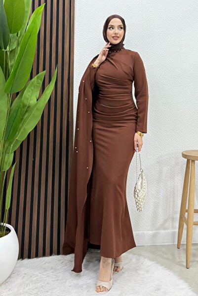 Lamia Giyim Ayşen Krep Abiye Kahve