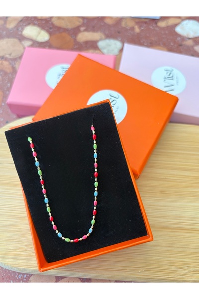 Wish List Jewelry Çelik renkli mineli kolye