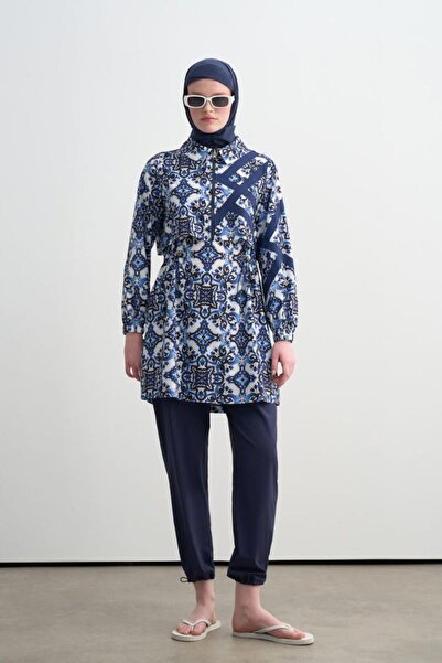 Moodbasic YENİ KADIN ÇİNİ DESENLİ PAREOLU TESETTÜR MAYO SW36.330