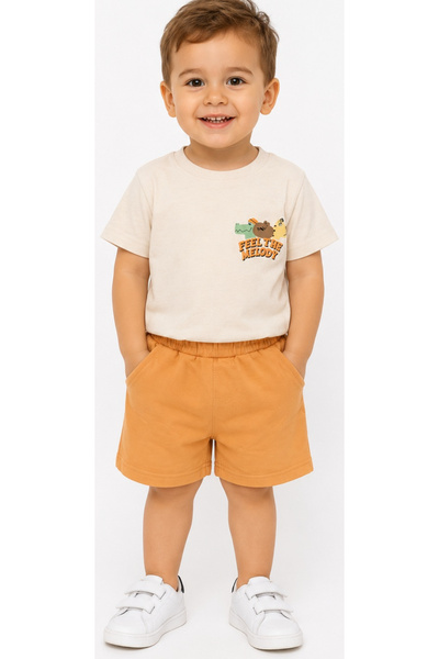 İrem Çocuk Giyim Boy's Shorts with Melody Written on the Front and Back, Patt...