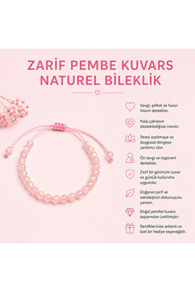 OSMANLI DEĞERLİ TAŞ Sertifikalı Zarif Pembe Kuvars Naturel Bileklik