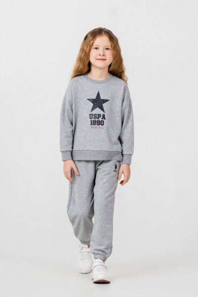 U.S. Polo Assn. Girl's Printed Gray Long Sleeve Tracksuit Set Us2719-C-V1