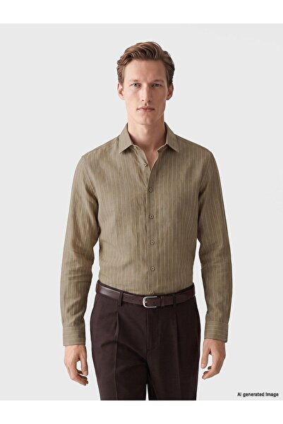 LC Waikiki Southblue Beige Regular Fit 100% Linen Men's Shirt