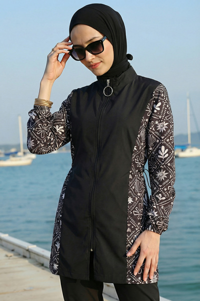 armonika 3-Piece Set Low-Shoulder Front Zipper Burkini with Elastic Back and ...