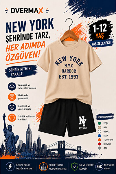 OVERMAX New York Harbor Printed Children's Set – T-Shirt & Shorts 2-Piece Com...