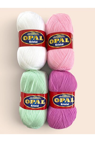 OPAL Crystal Fiber Yarn Set of 4 - Lilac, Pink, Mint, and White - Shiny Fiber...