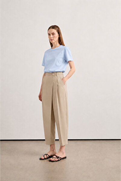 Home Double-Breasted Closure High-Waisted Trousers Beige