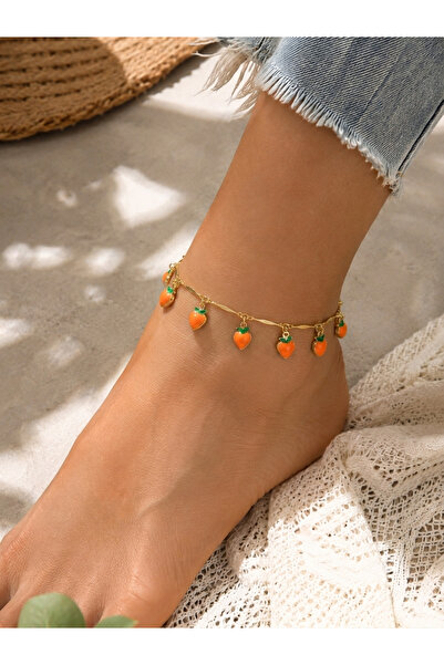 MODA MANANI Women's Vibrant Orange Enamel Adjustable Anklet
