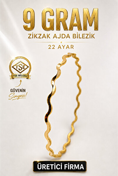 Aks Gold 22 Ayar TSE Belgeli (9 GRAM) Zikzak Ajda Altın İşçiliksiz Bilezik Go...
