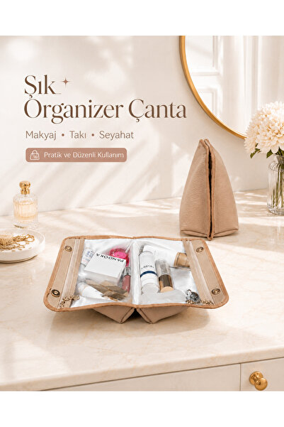 i lin baby Premium Makeup Organizer Bag, Mink Color Transparent Compartment S...
