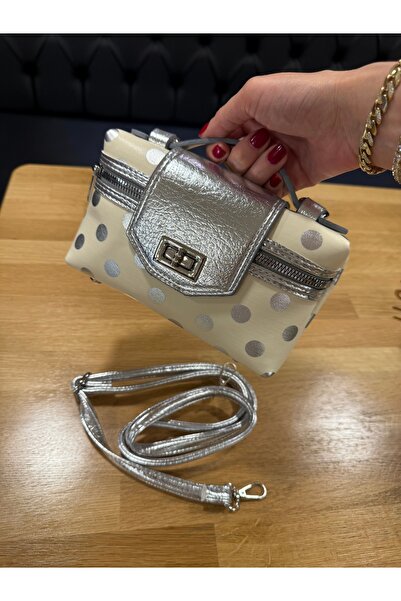 moimaaksesuar Women's Polka Dot Mini Hand and Shoulder Bag with Silver Detail...