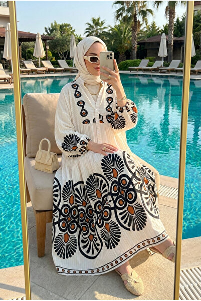 Kirazca Butik Women's Tropical Leaf Patterned Hijab Dress (Unlined)