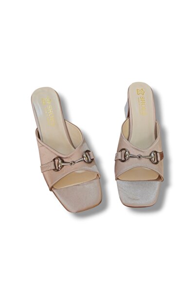 BARONES SHOES Powder Satin Buckled Thick-Heeled Slippers