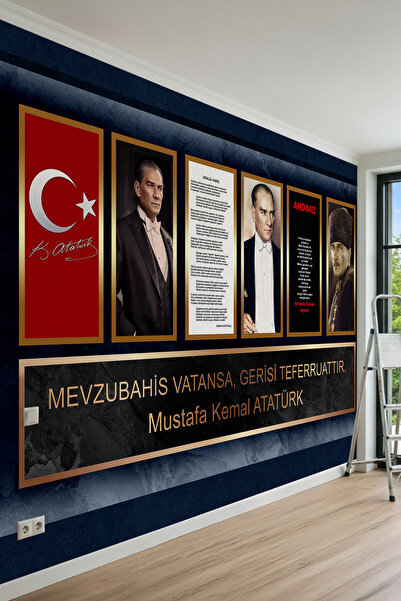 dreamwall Türk Bayrağı Atatürk ve Milli Değerler Temalı Tek Parça Tekstil Duv...