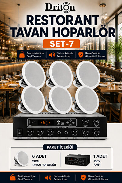DRİTON RESTORANT 6'LI 13CM BEYAZ TAVAN HOPARLÖR SET-7