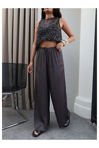 ESRAHELVACI Satin Lace-Up Casual Trousers