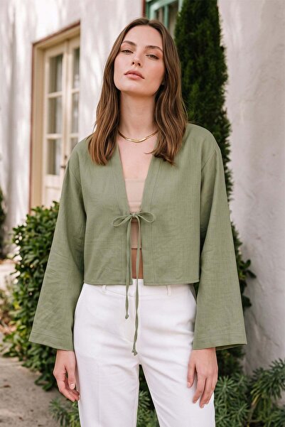 Fulla Moda Tie-Front Wide Sleeve Crop Blouse