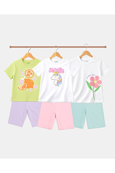 luay Girls Cotton T-Shirt & Shorts Combo Pack of 3 | Half Sleeve Printed Summ...