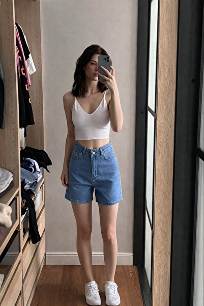 XRAY JEANS Women's High Waist Tight Blue Short Denim Shorts