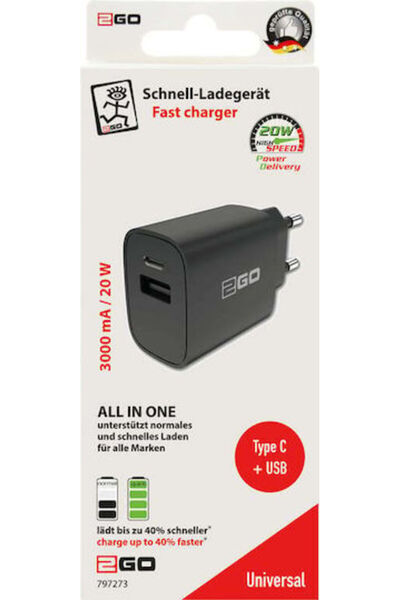 2go Încărcător de telefon mobil fără cablu, cu porturi de ieșire USB-A și USB...