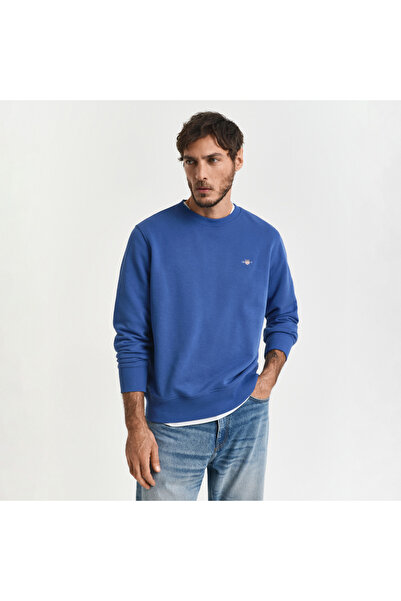 Gant Erkek Mavi Regular Fit Bisiklet Yaka Sweatshirt
