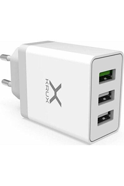 Krux Încărcător fără cablu cu 3 porturi USB-A, 30W Quick Charge 3.0, Alb (KRX...