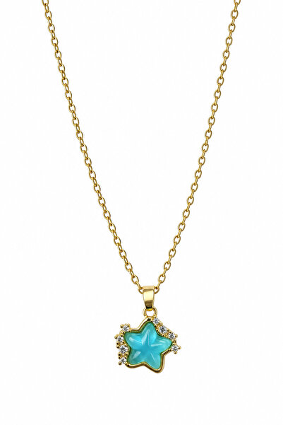 Jack Ferrero Yellow Color Star Figured Blue Stone Stylish Steel Necklace Wome...