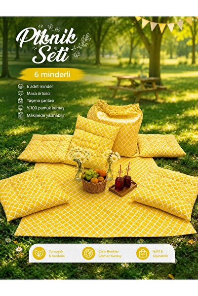 Erca Home Tekstil Ürünleri Çok Amaçlı Piknik Örtü Seti 6 Adet 50 x 50 Minder ...