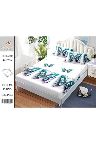 naniland.ro Satin Cotton Bed Cover 2 Persons 3 Pieces with Stretchy 180x200 c...
