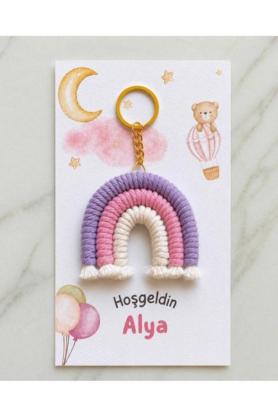 Meli Design Kişiye Özel Makrome Gökkuşağı Anahtarlık – İsimli Bebek Hediyesi,...